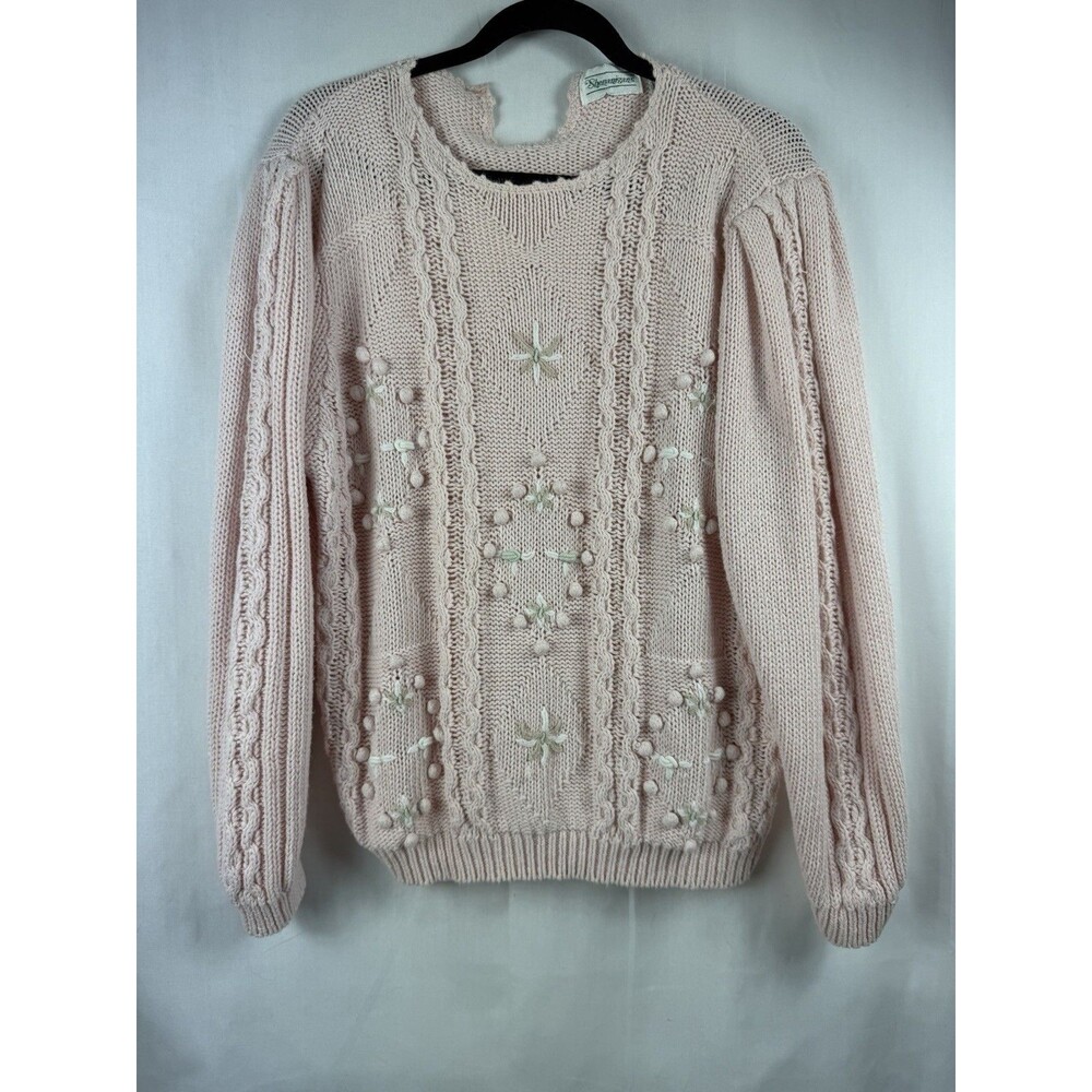 Shenanigans Medium Pink Knit Grandma Sweater Vintage Cottagecore 3d Popouts